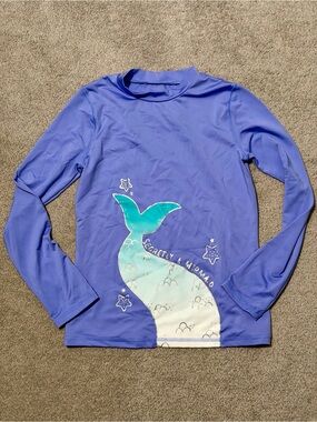 Kids Long Sleeve Swim Shirt - Purple Mermaid Tail - Kids L 10/12